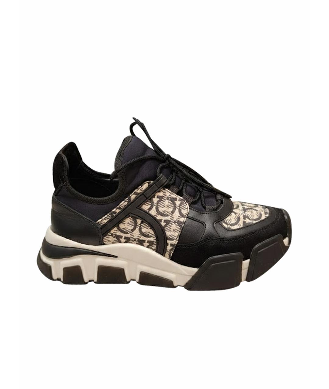 FERRAGAMO Черные кожаные кроссовки, фото 1