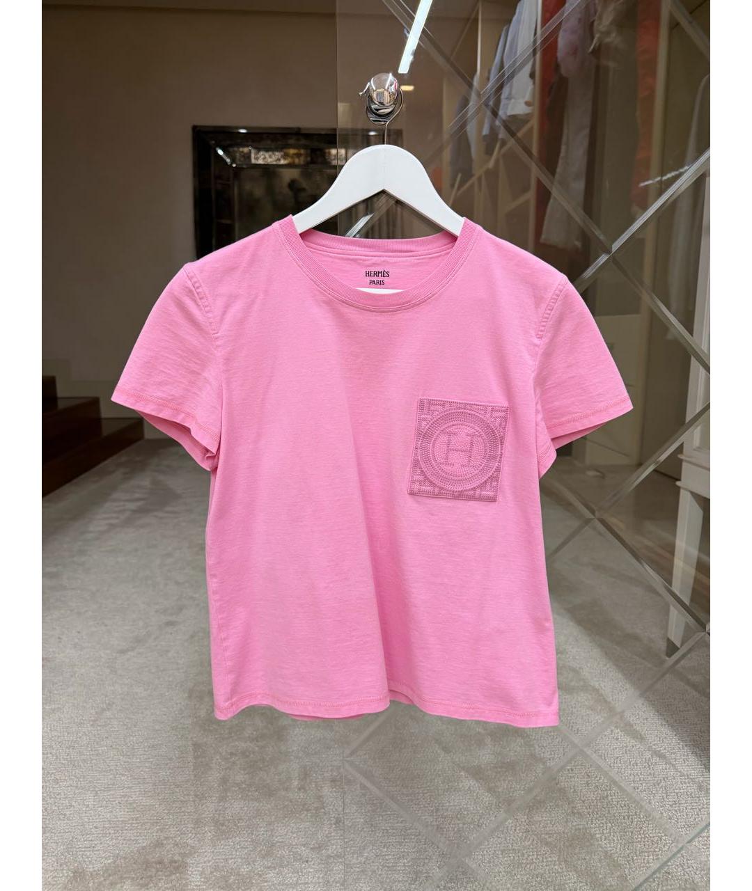 HERMES Розовая хлопковая футболка, фото 3