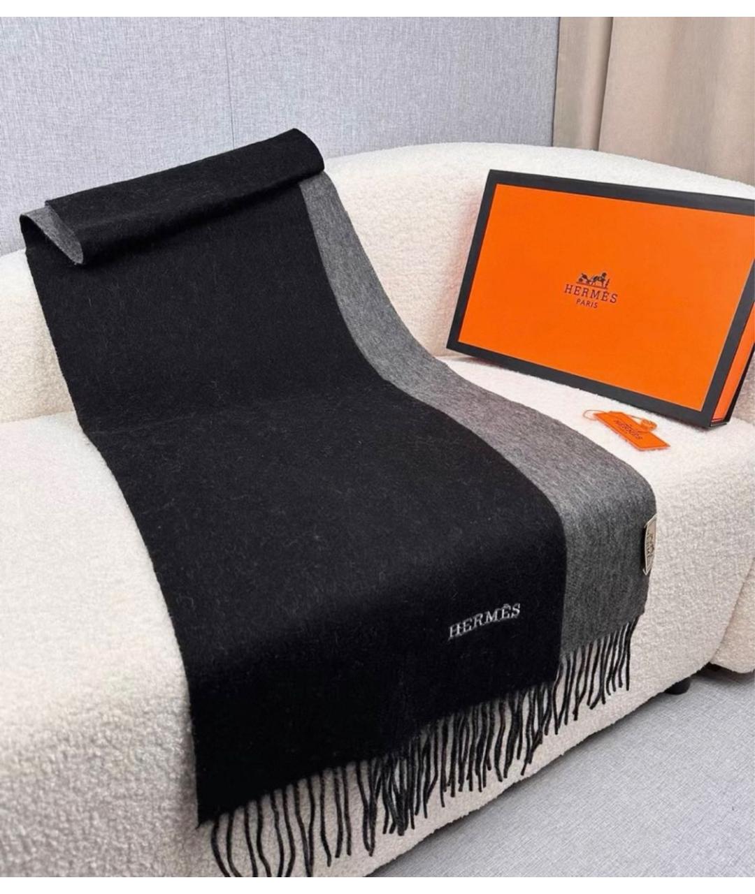 HERMES Антрацитовый кашемировый шарф, фото 3