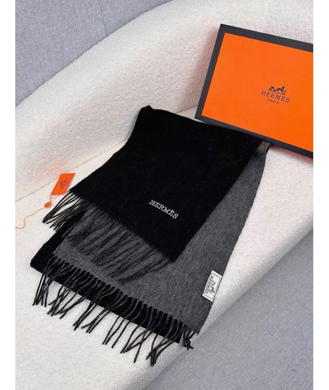 HERMES Антрацитовый кашемировый шарф, фото 2