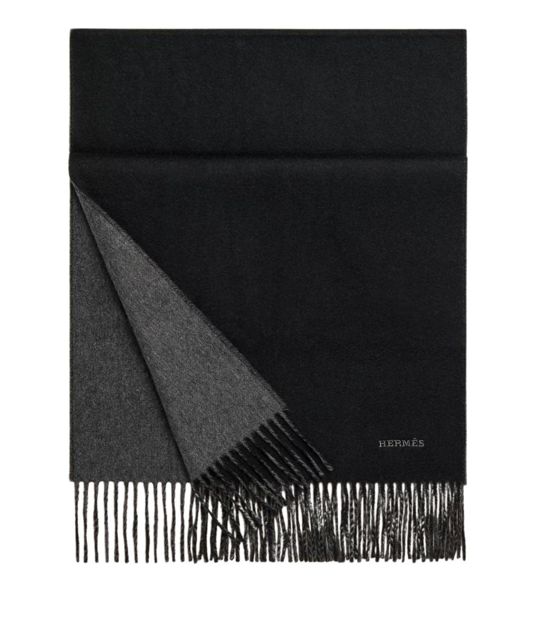 HERMES Антрацитовый кашемировый шарф, фото 1