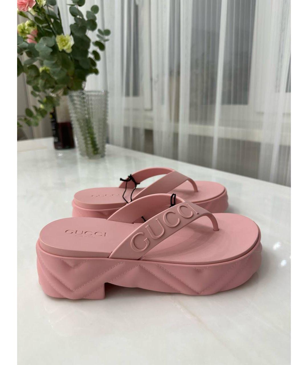 GUCCI Розовые резиновые шлепанцы, фото 3