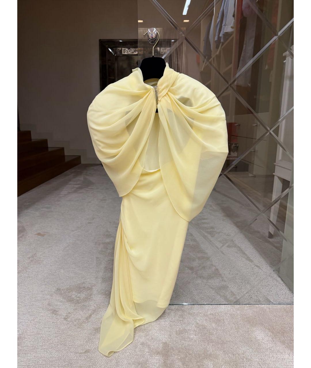 JACQUEMUS Желтое шелковое коктейльное платье, фото 5