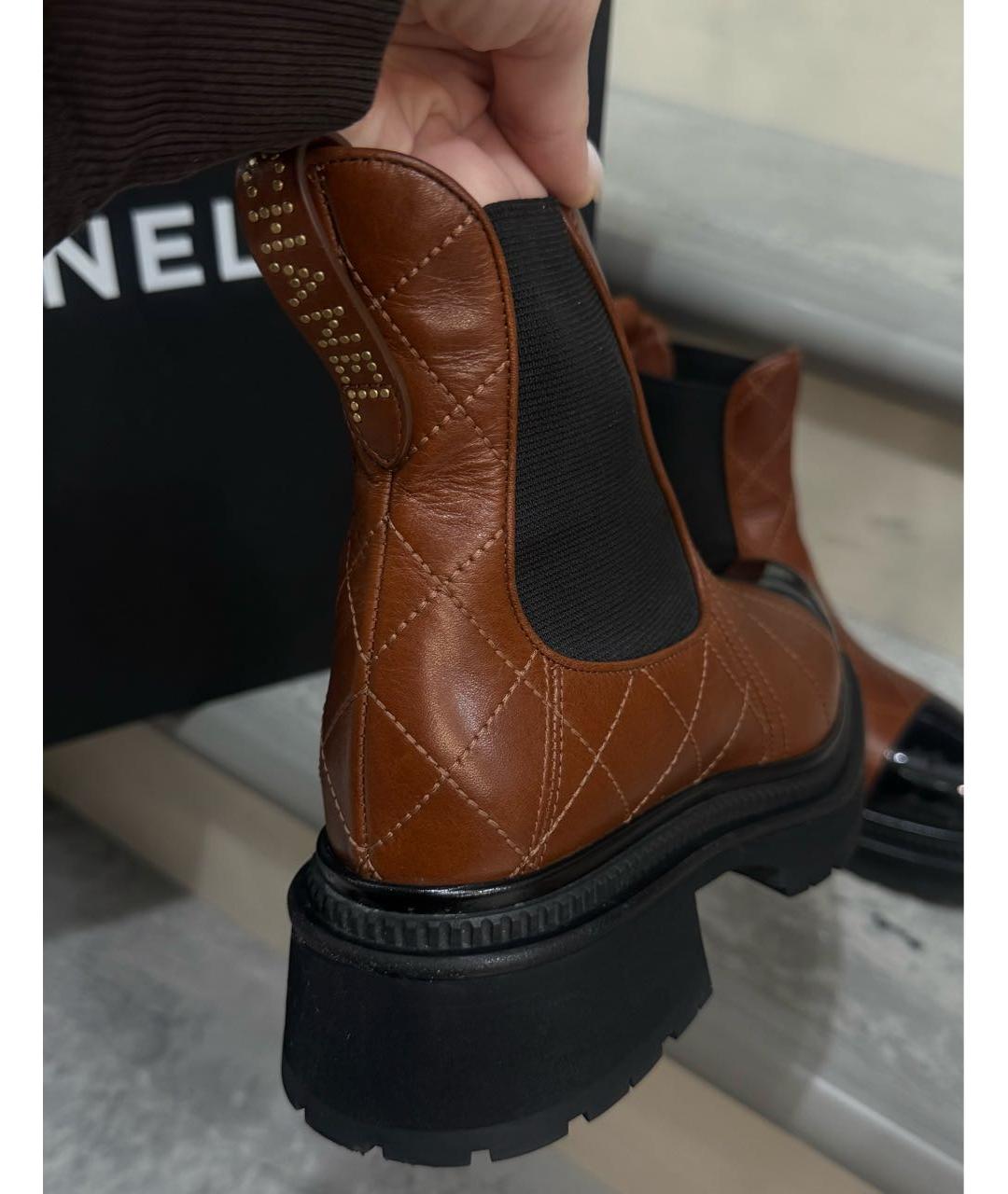 CHANEL Коричневые кожаные ботинки, фото 5