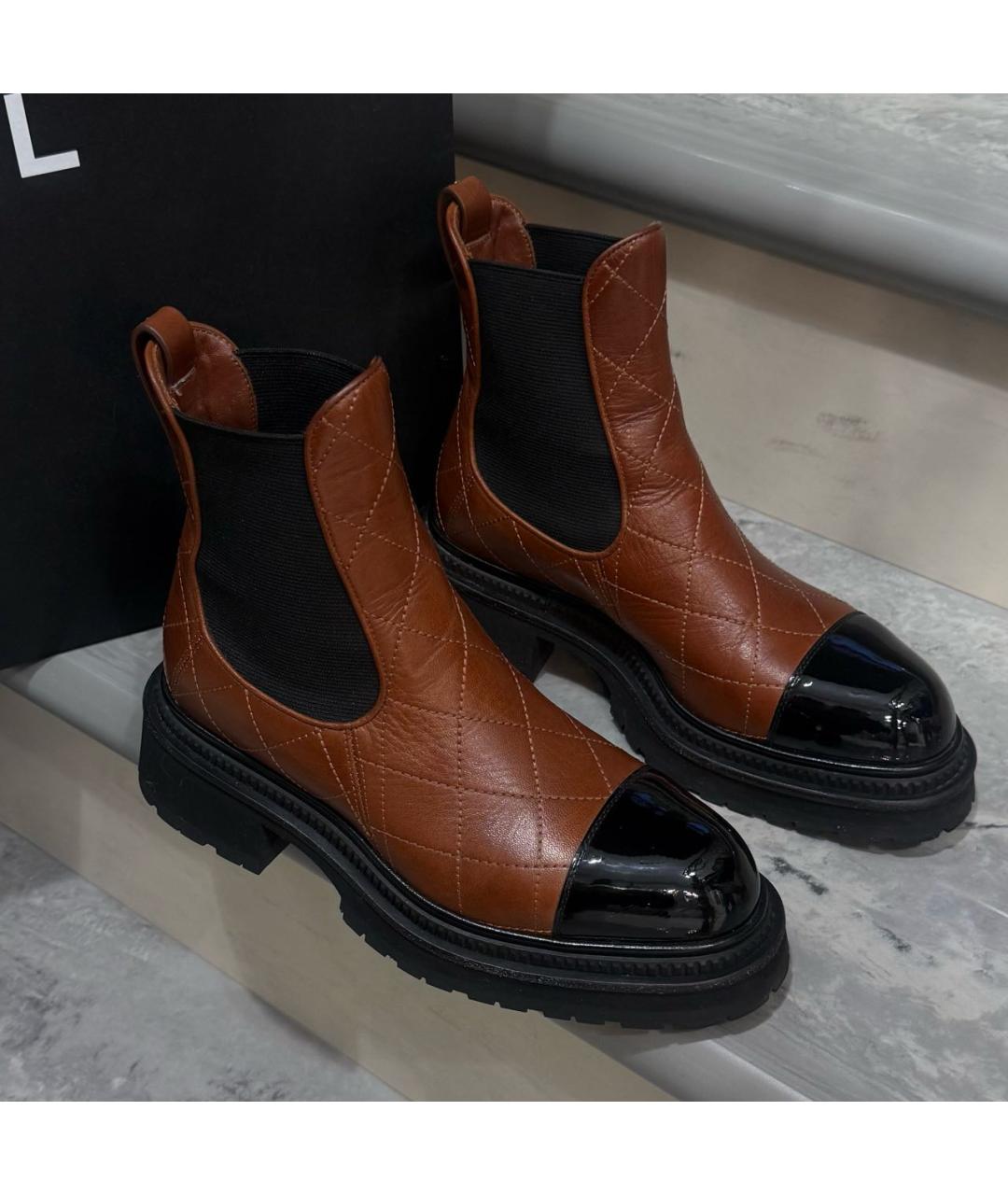 CHANEL Коричневые кожаные ботинки, фото 4