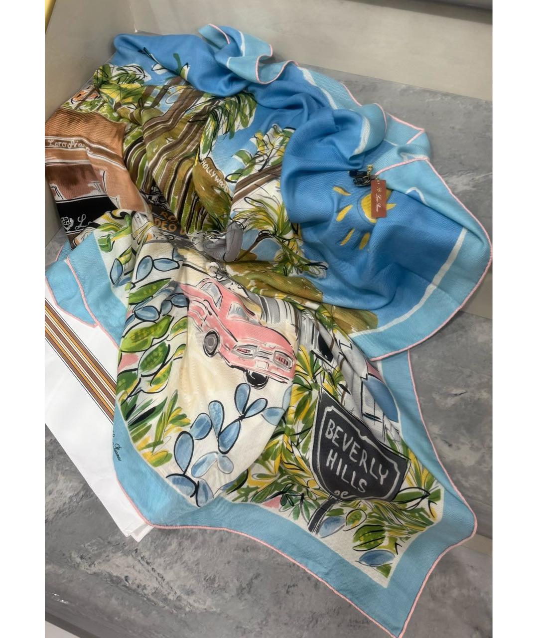 LORO PIANA Голубой кашемировый платок, фото 4