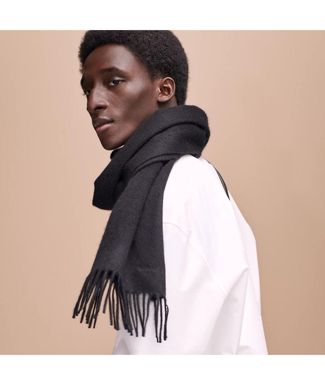 HERMES Черный кашемировый шарф, фото 2