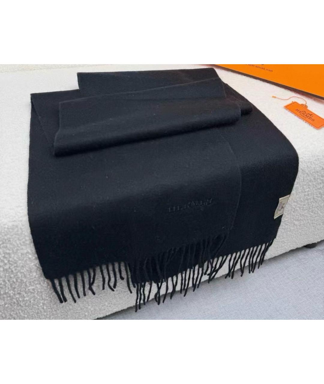 HERMES Черный кашемировый шарф, фото 3