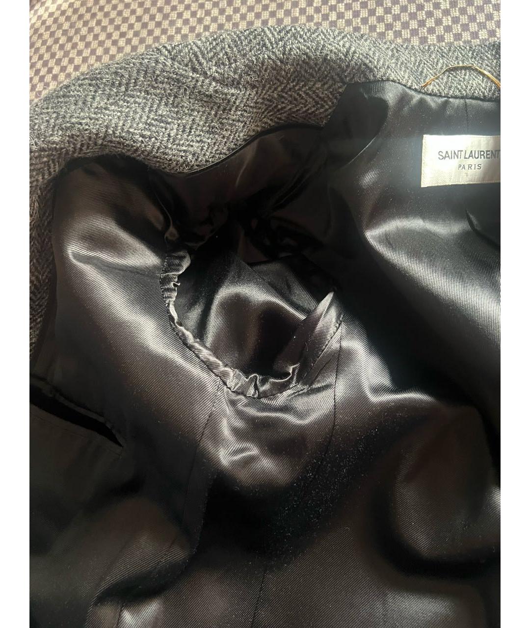 SAINT LAURENT Серое шерстяное пальто, фото 4