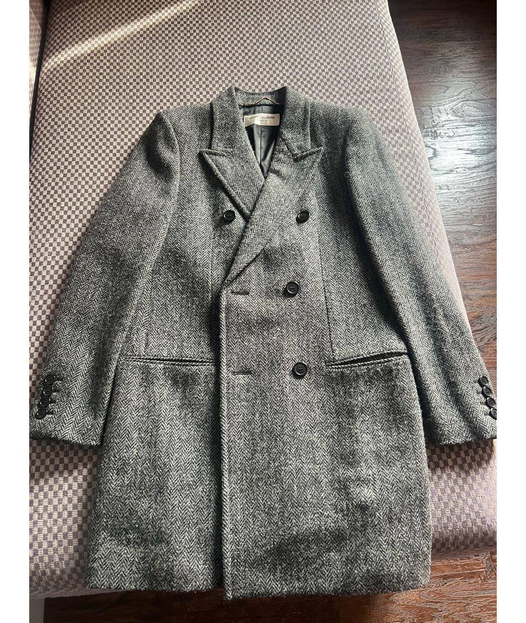 SAINT LAURENT Серое шерстяное пальто, фото 2