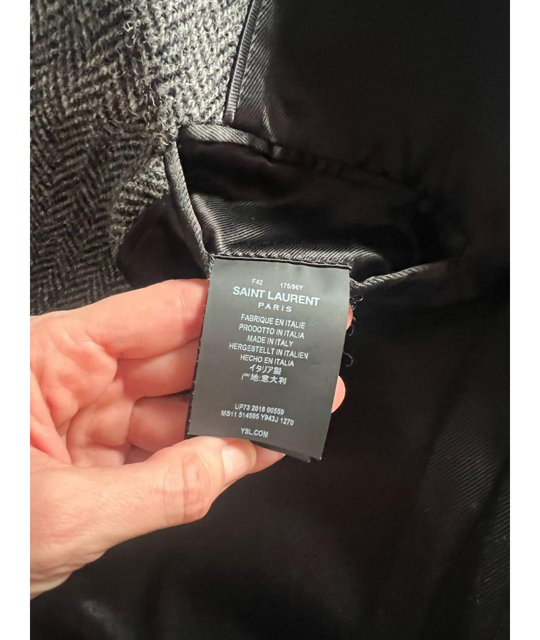 SAINT LAURENT Серое шерстяное пальто, фото 3