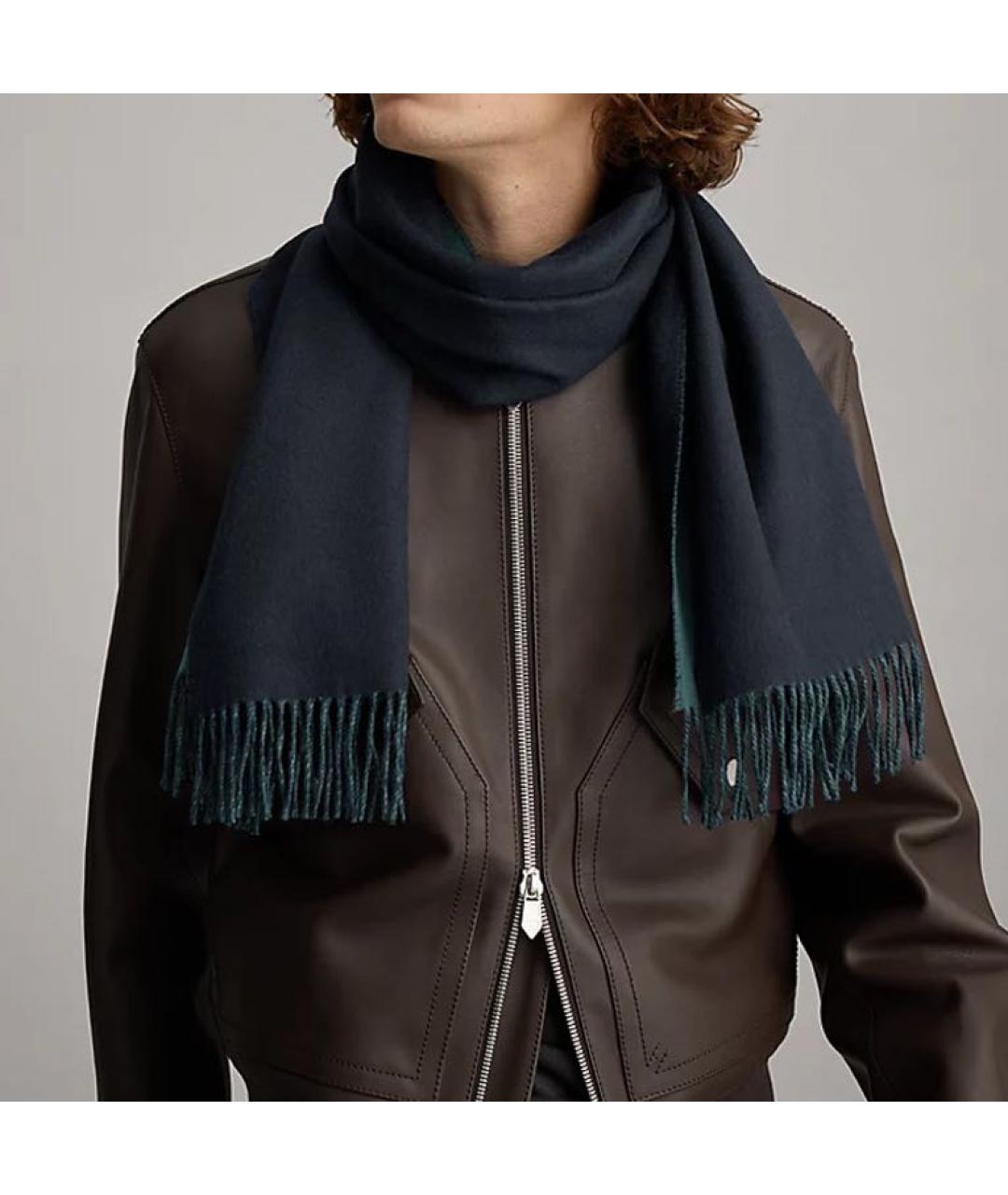 HERMES Синий кашемировый шарф, фото 2