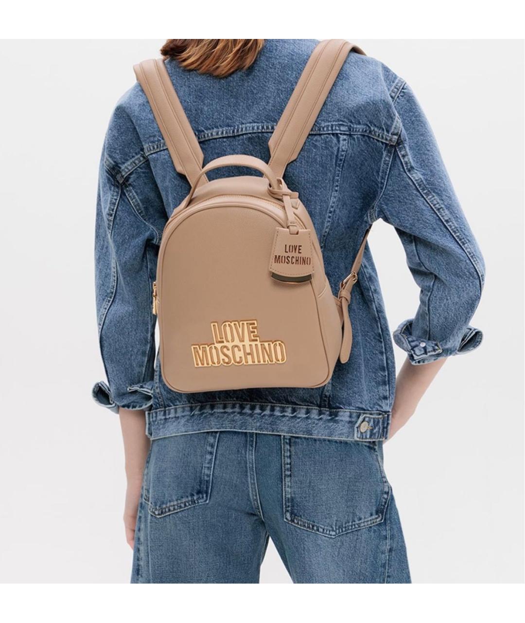LOVE MOSCHINO Бежевый рюкзак из искусственной кожи, фото 4