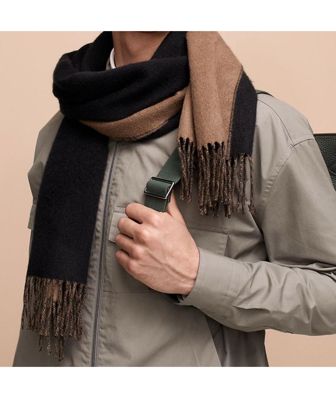 HERMES Коричневый кашемировый шарф, фото 2