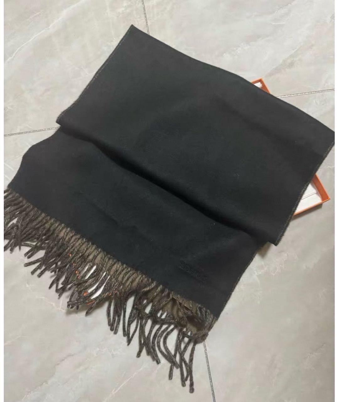 HERMES Коричневый кашемировый шарф, фото 3