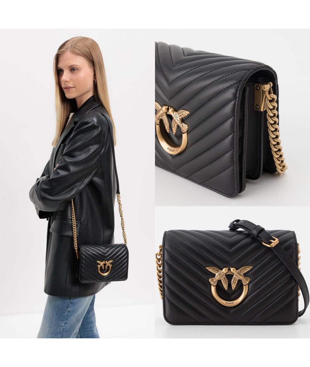 PINKO Черная кожаная сумка через плечо, фото 4