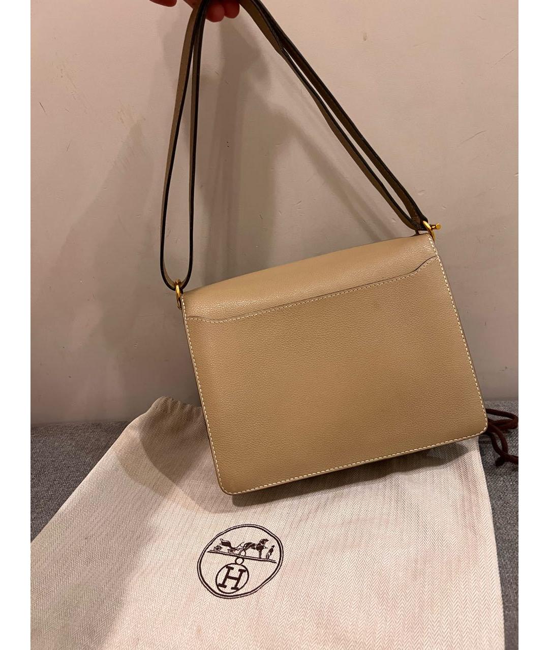 HERMES Бежевая кожаная сумка через плечо, фото 3