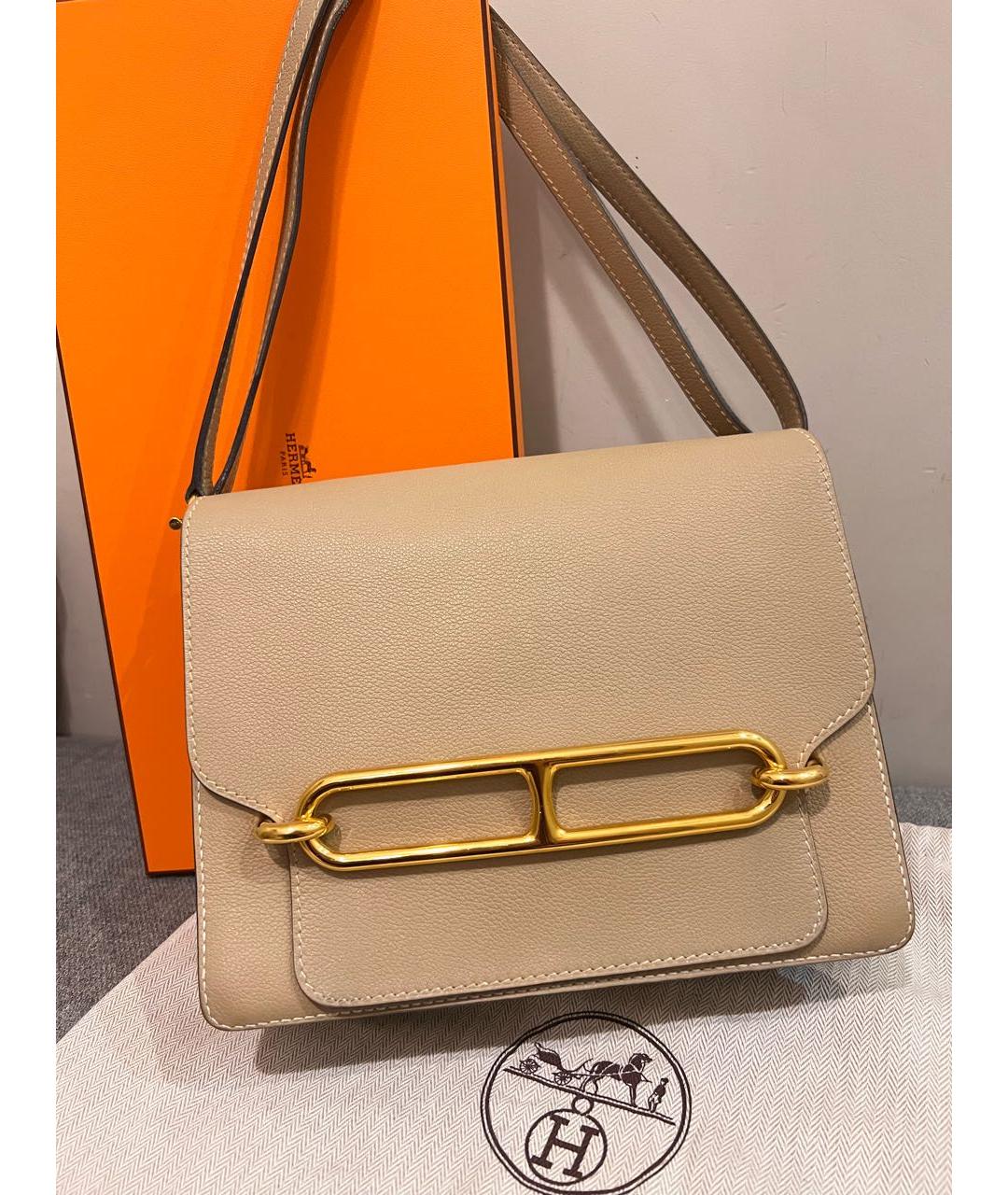 HERMES Бежевая кожаная сумка через плечо, фото 9
