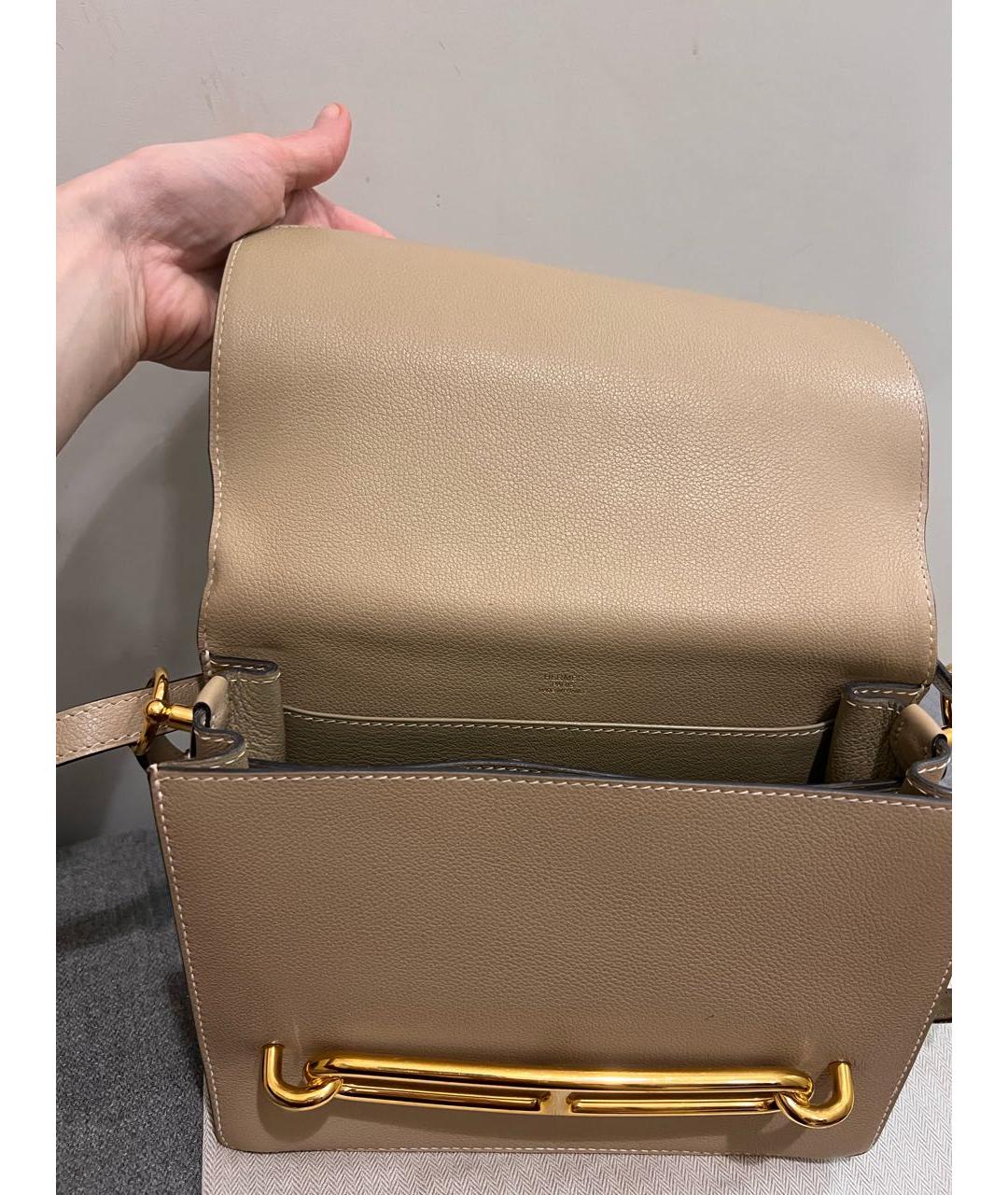 HERMES Бежевая кожаная сумка через плечо, фото 6