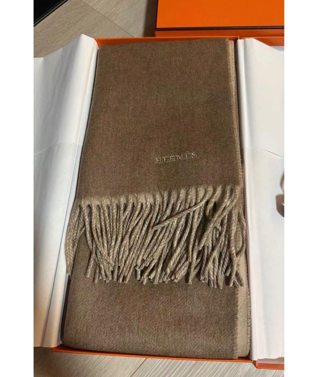 HERMES Бежевый кашемировый шарф, фото 2