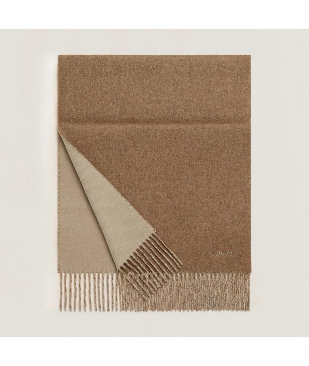 HERMES Бежевый кашемировый шарф, фото 4