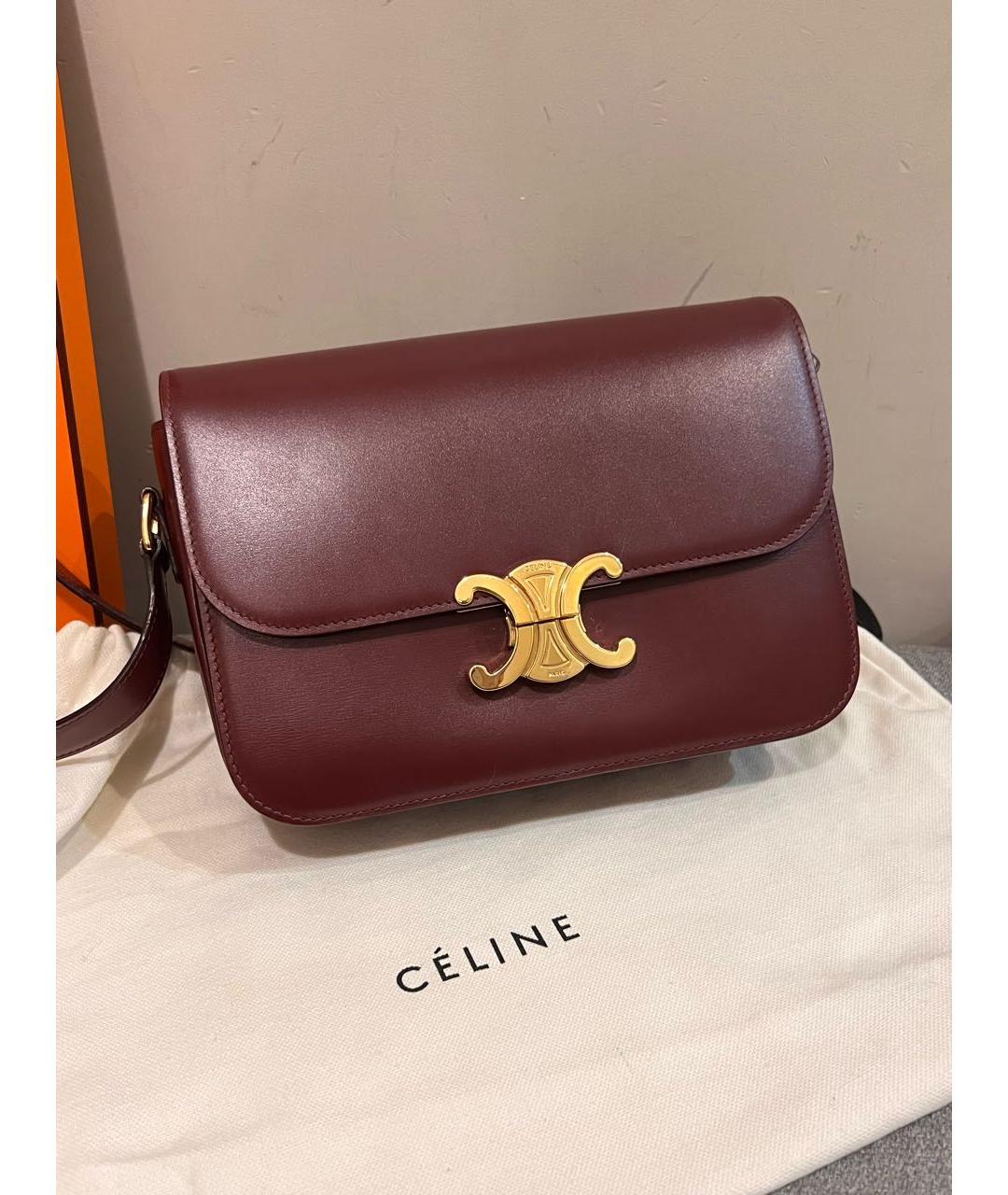 CELINE Бордовая кожаная сумка через плечо, фото 9