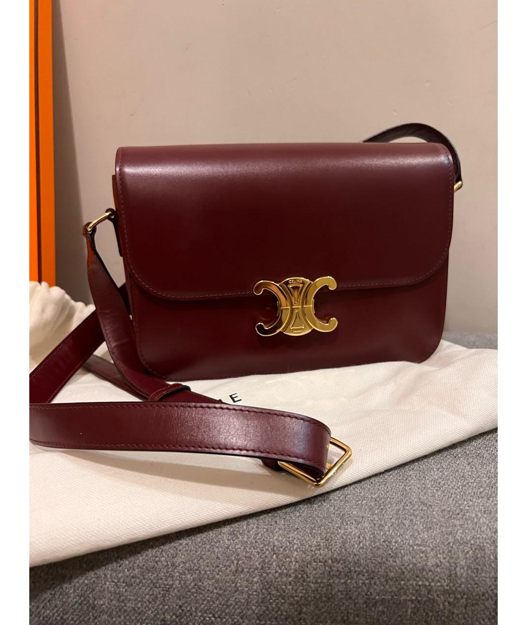 CELINE Бордовая кожаная сумка через плечо, фото 2