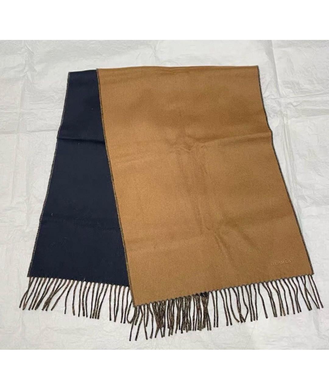 HERMES Черный кашемировый шарф, фото 2