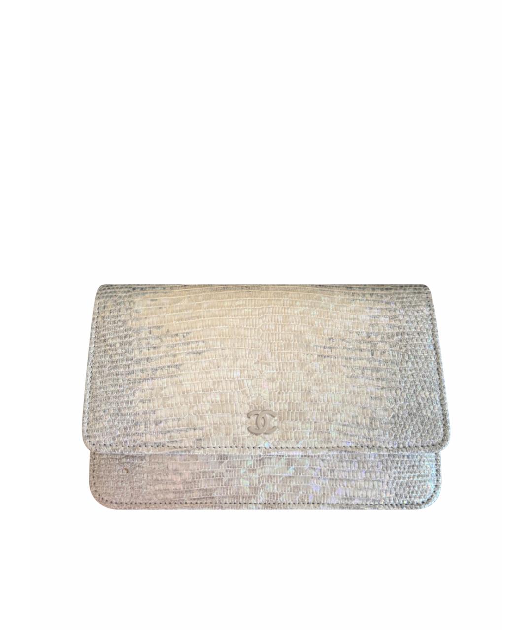 CHANEL Серебряная кожаная сумка через плечо, фото 1