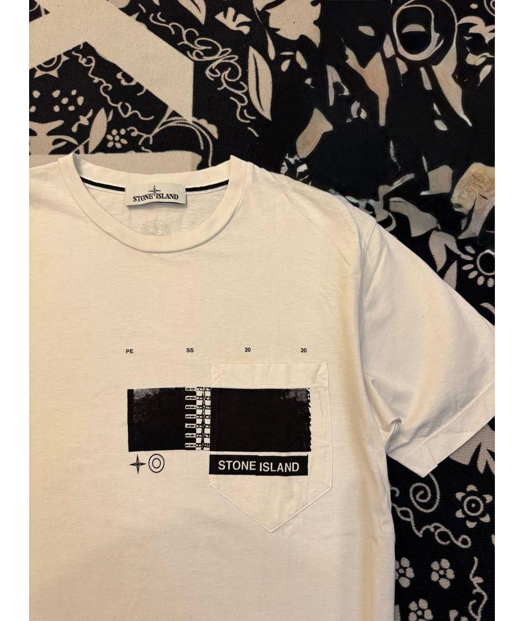 STONE ISLAND Белая хлопковая футболка, фото 2