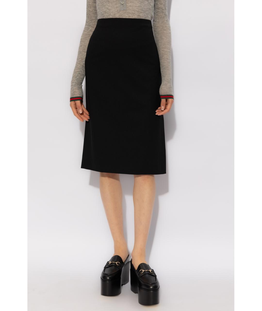 GUCCI Черная шерстяная юбка миди, фото 3