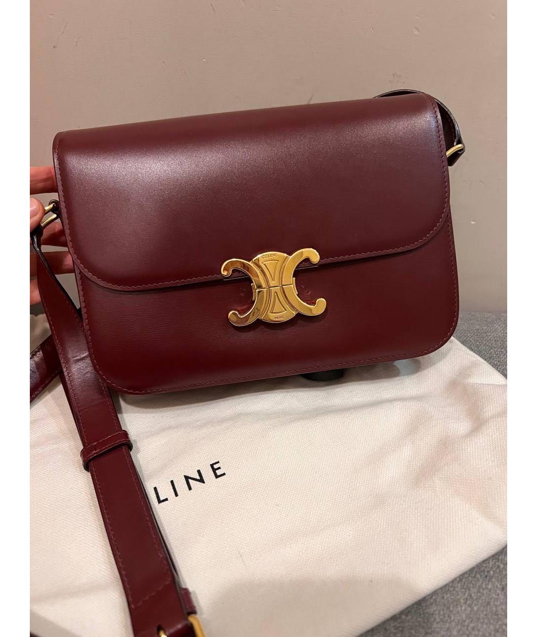 CELINE Бордовая кожаная сумка через плечо, фото 6