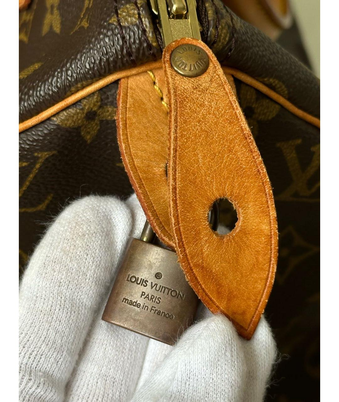 LOUIS VUITTON Коричневая кожаная сумка с короткими ручками, фото 6