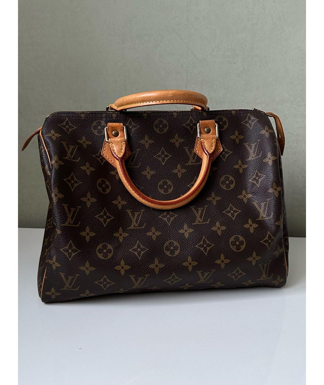 LOUIS VUITTON Коричневая кожаная сумка с короткими ручками, фото 3