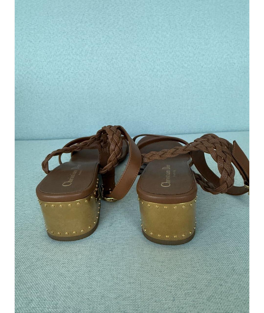 CHRISTIAN DIOR Коричневые кожаные босоножки, фото 4