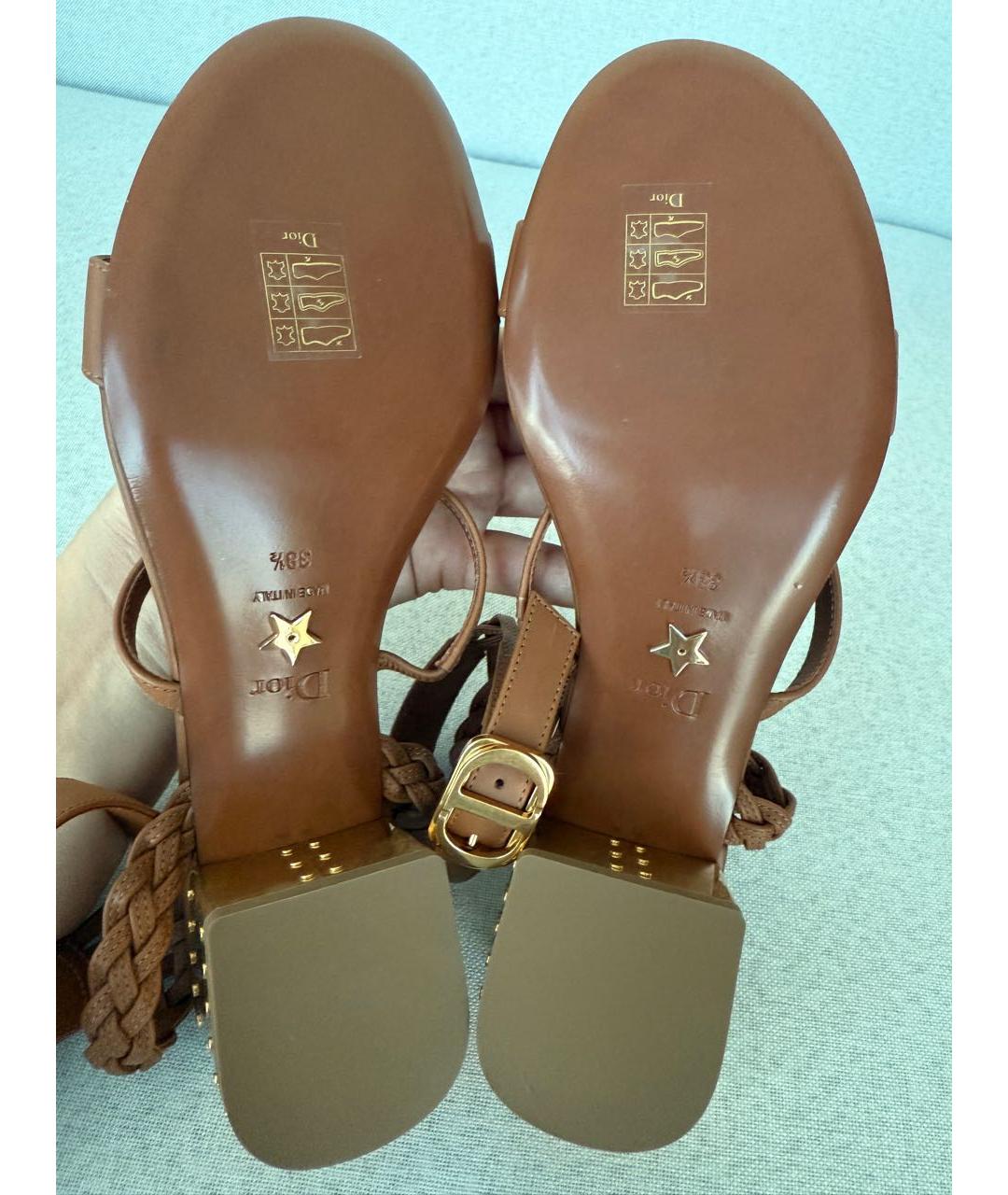 CHRISTIAN DIOR Коричневые кожаные босоножки, фото 5