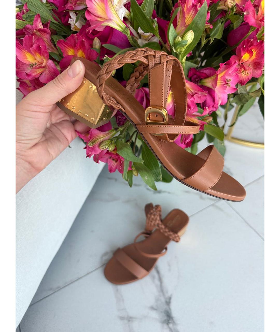 CHRISTIAN DIOR Коричневые кожаные босоножки, фото 7
