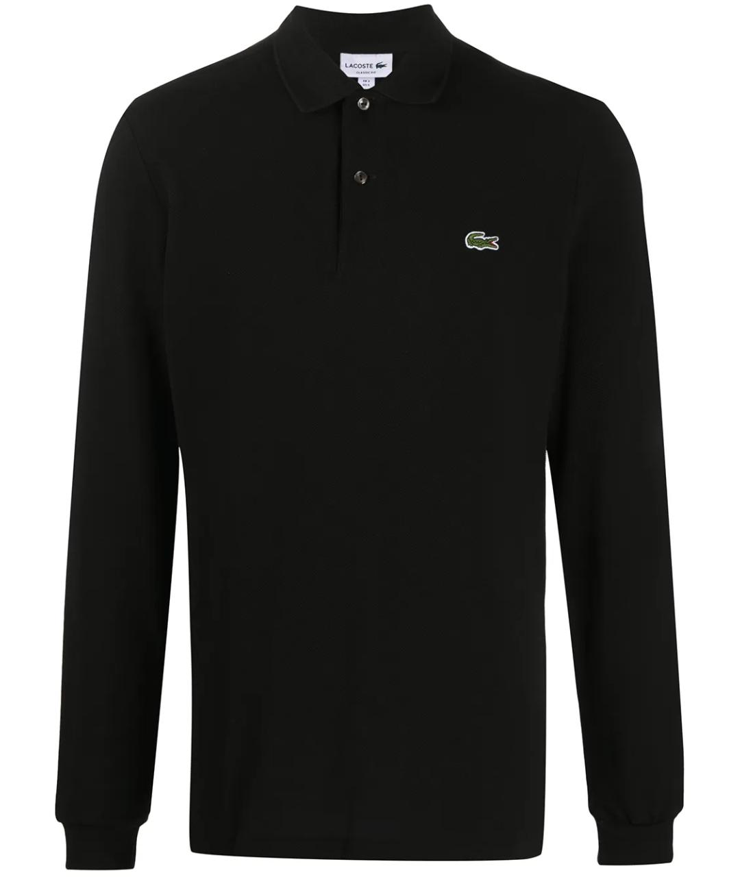 LACOSTE Черное хлопковое поло с длинным рукавом, фото 1