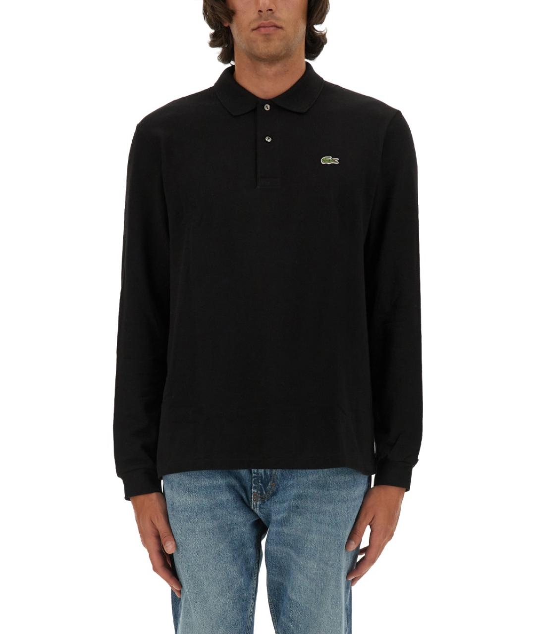 LACOSTE Черное хлопковое поло с длинным рукавом, фото 2