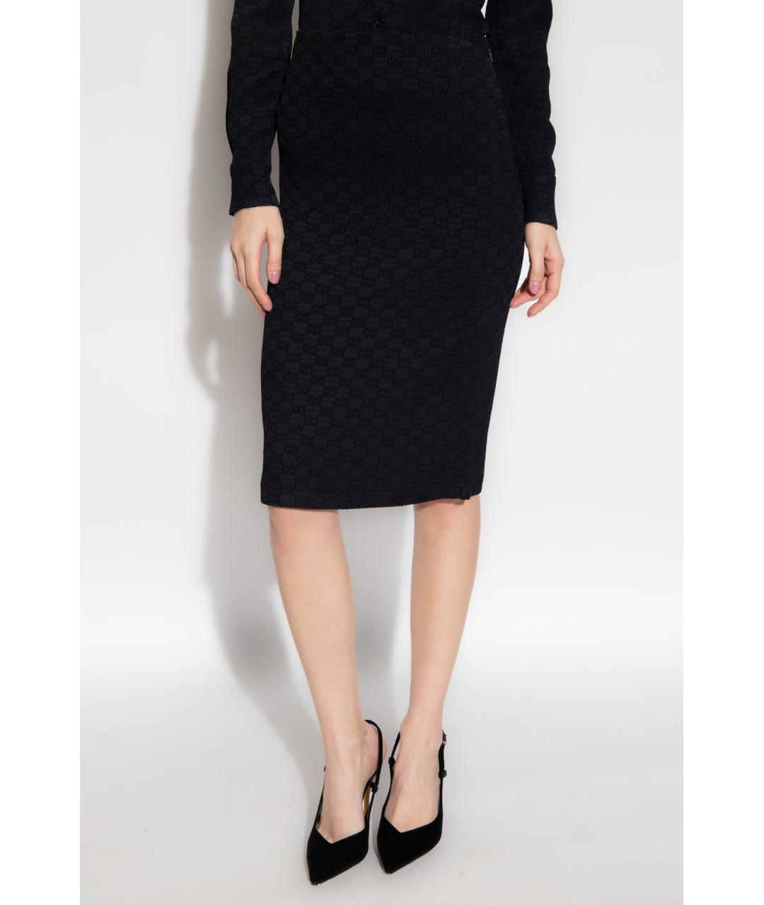 GUCCI Черная вискозная юбка миди, фото 3