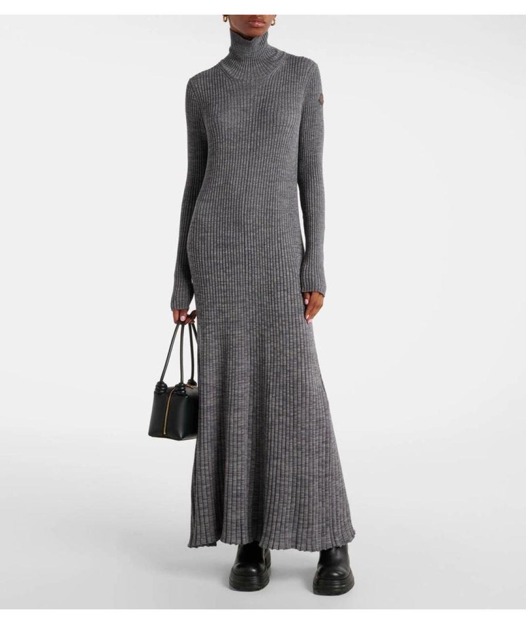 MONCLER Серое шерстяное повседневное платье, фото 7