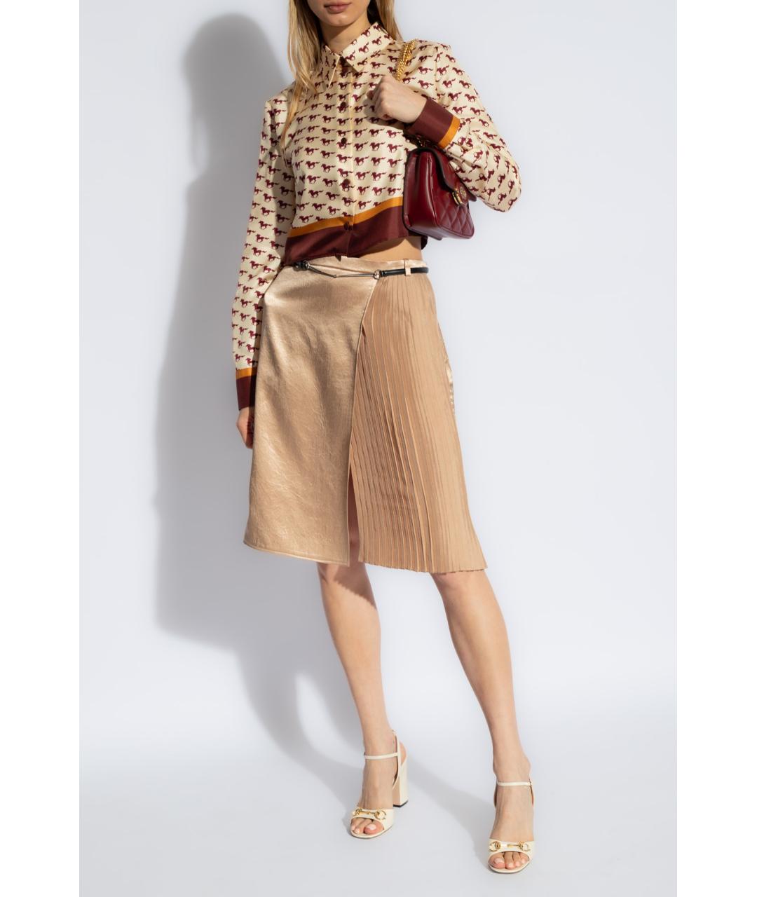 GUCCI Бежевая ацетатная юбка миди, фото 2