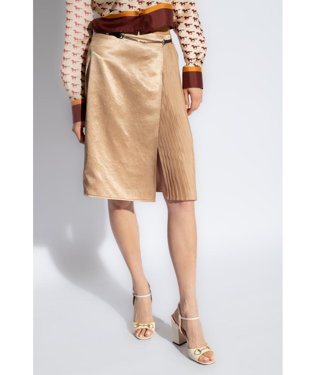 GUCCI Бежевая ацетатная юбка миди, фото 3