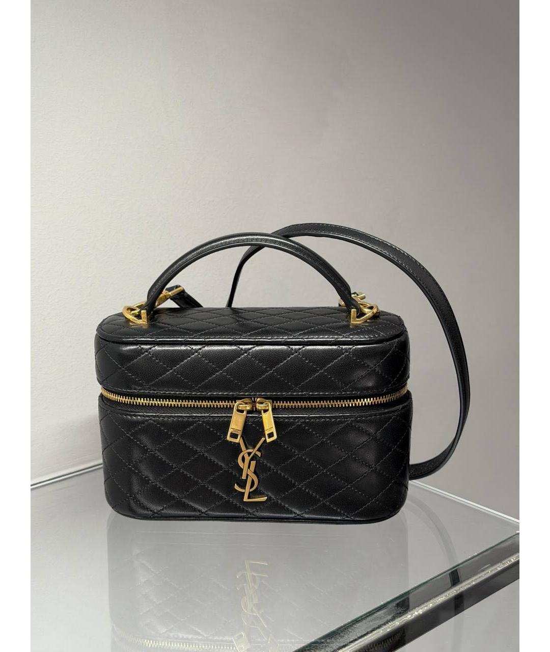 SAINT LAURENT Черная кожаная сумка с короткими ручками, фото 3