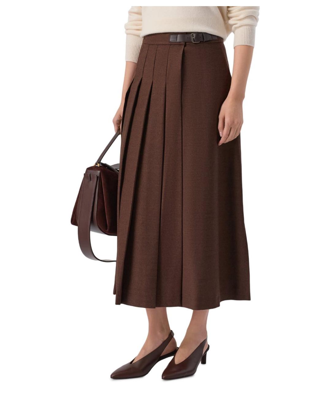 WEEKEND MAX MARA Коричневая шерстяная юбка миди, фото 6