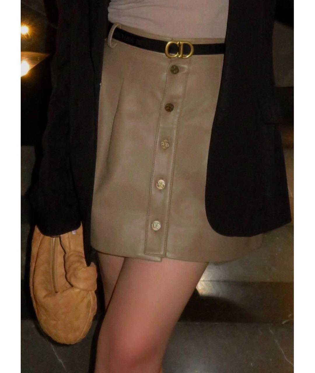 YANA RASKOVALOVA Хаки кожаная юбка мини, фото 4