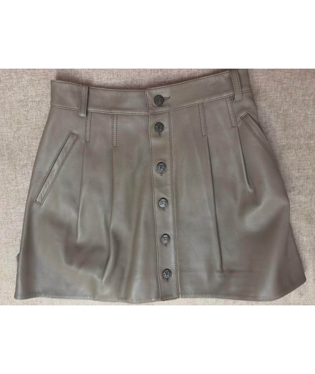 YANA RASKOVALOVA Хаки кожаная юбка мини, фото 5