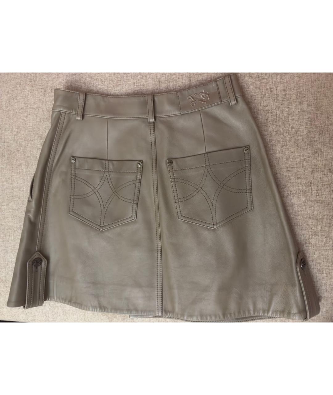 YANA RASKOVALOVA Хаки кожаная юбка мини, фото 2