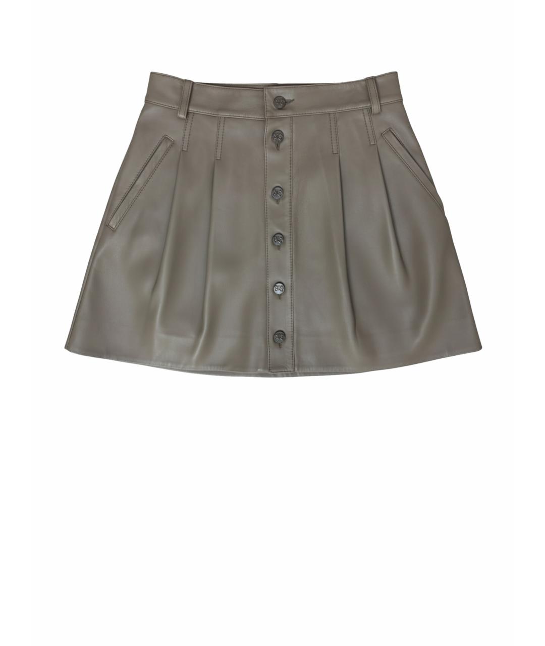 YANA RASKOVALOVA Хаки кожаная юбка мини, фото 1