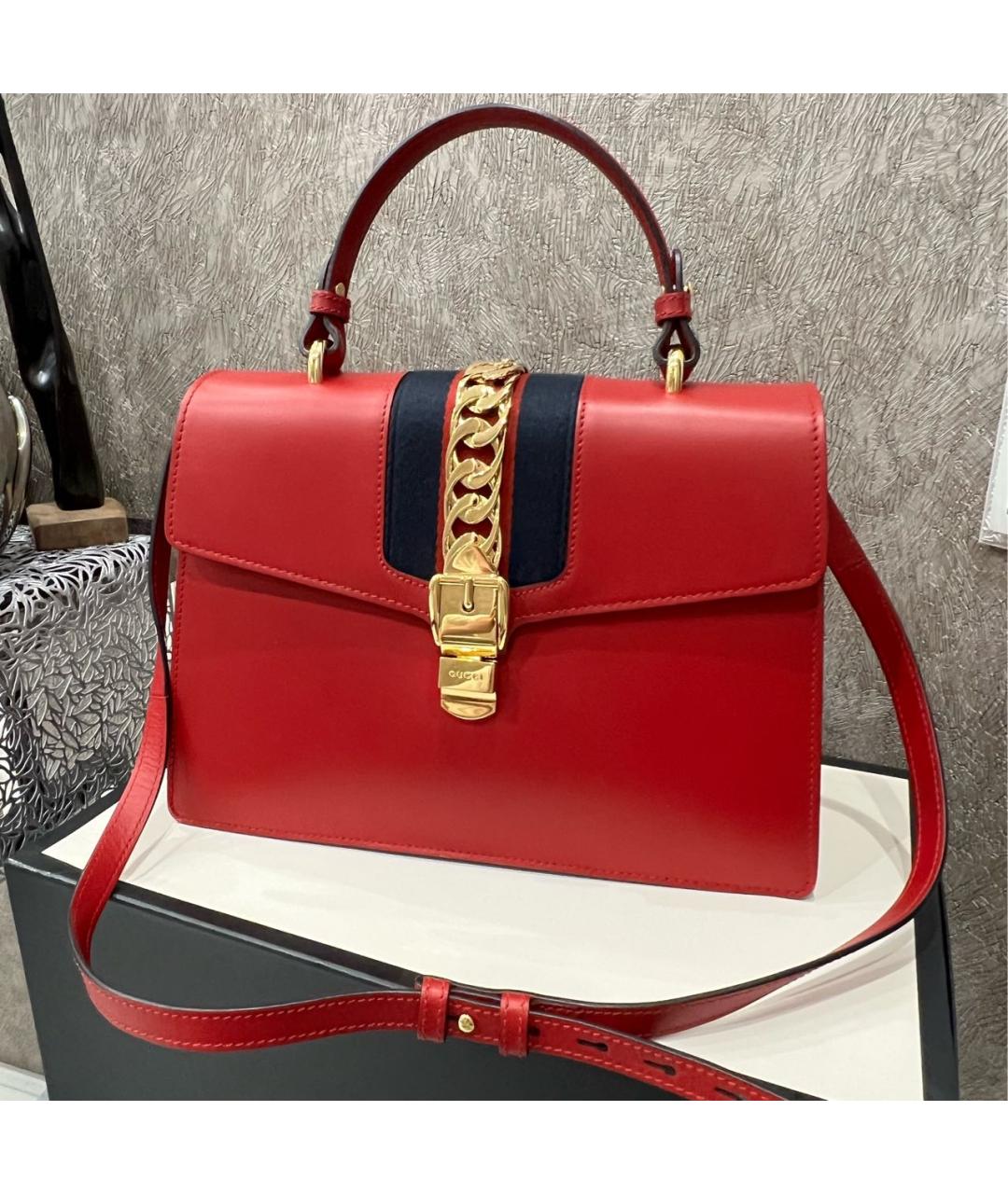 GUCCI Красная кожаная сумка через плечо, фото 5